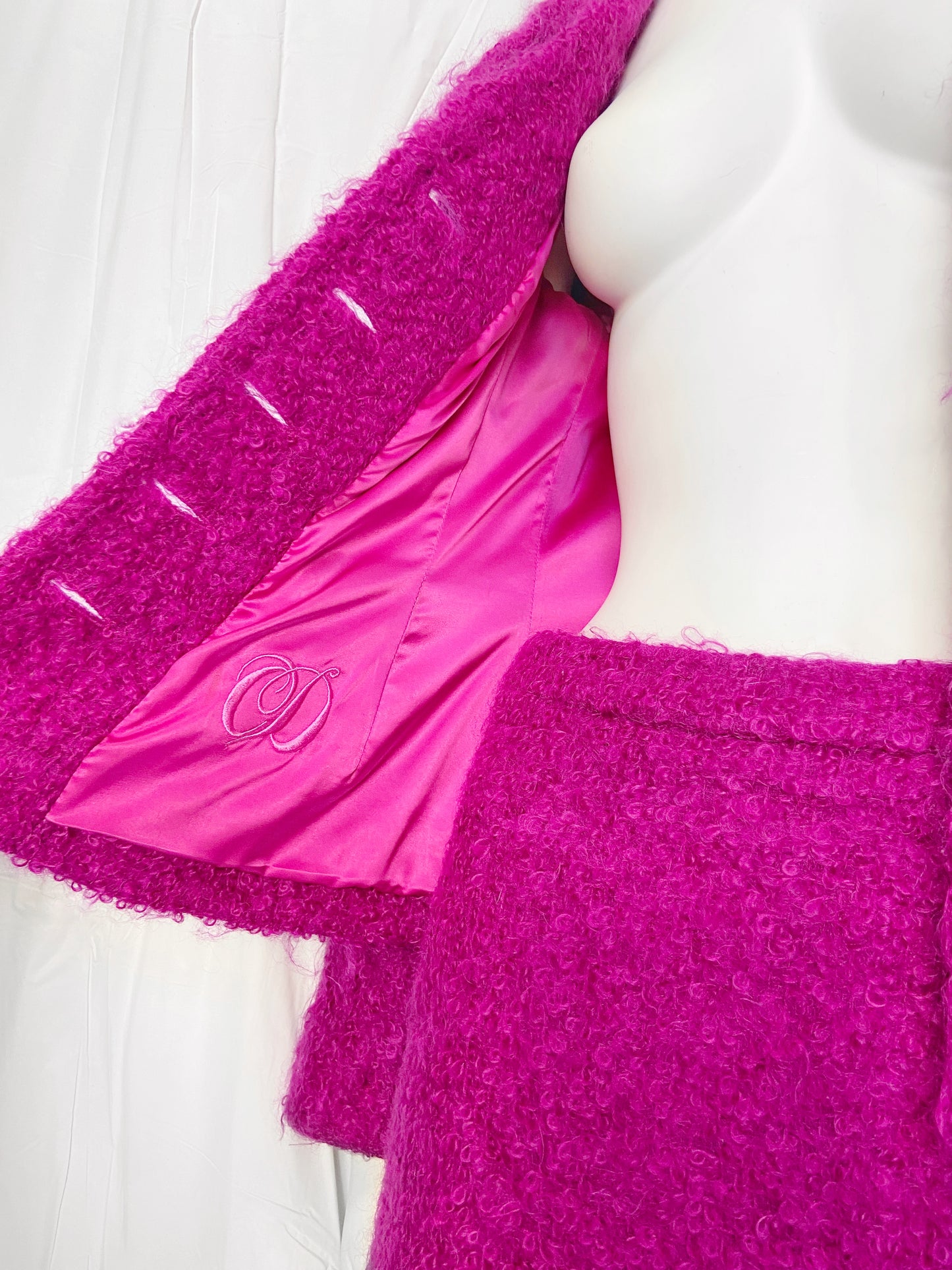 Christian Dior Fall 1997 John Galliano Fuschia Mohair Bar Jacket Skirt Suit