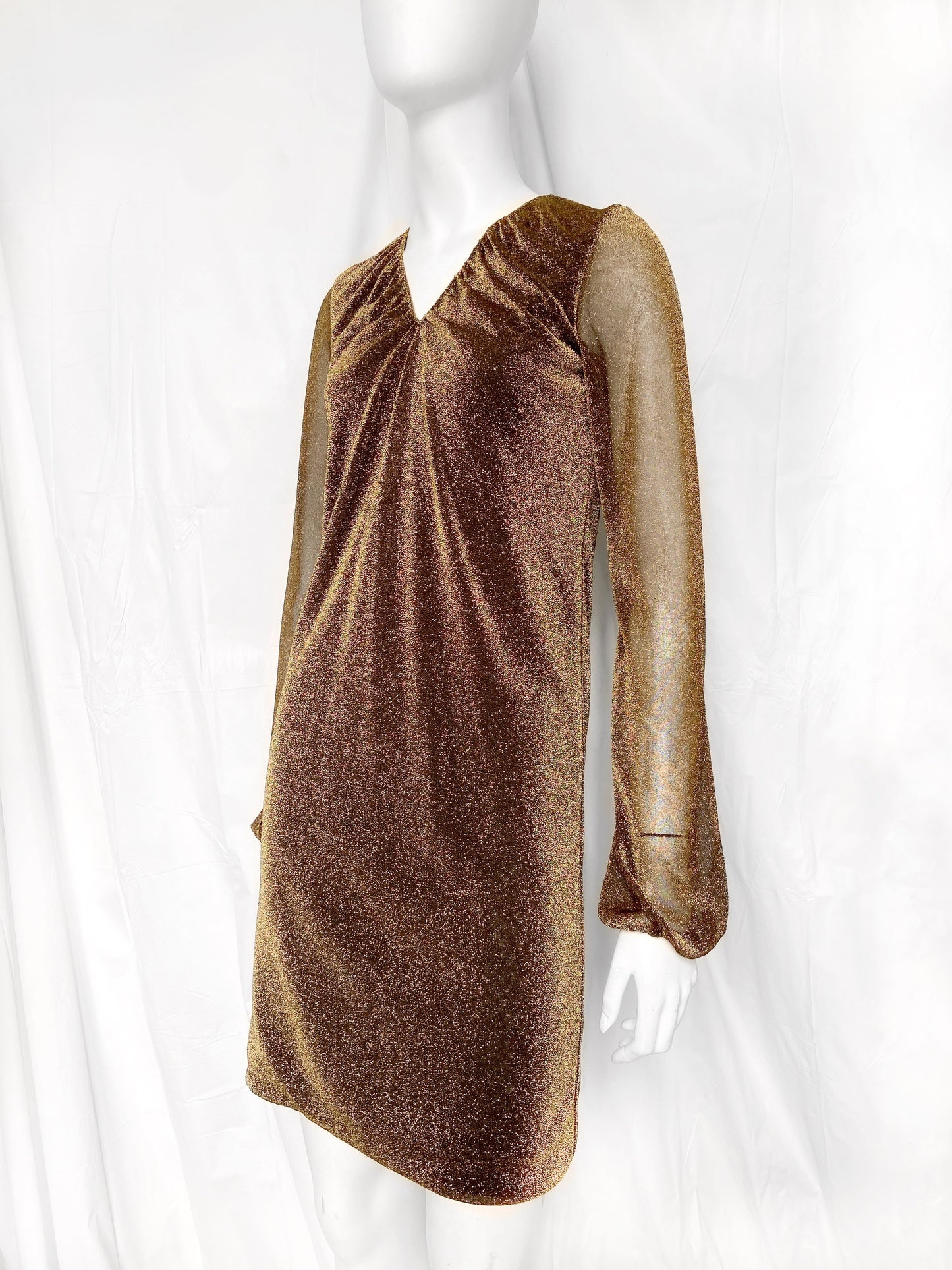 Gucci Fall 2000 Tom Ford Runway Gold Glitter Dress 38