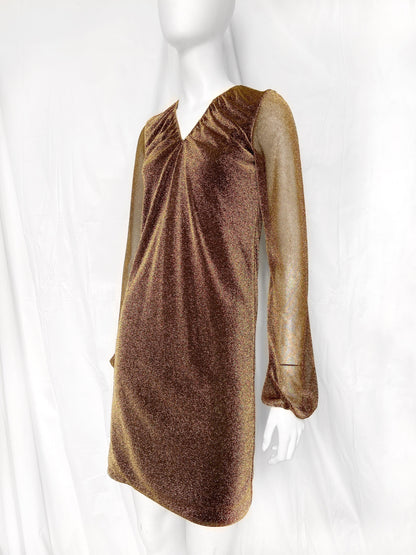 Gucci Fall 2000 Tom Ford Runway Gold Glitter Dress 38