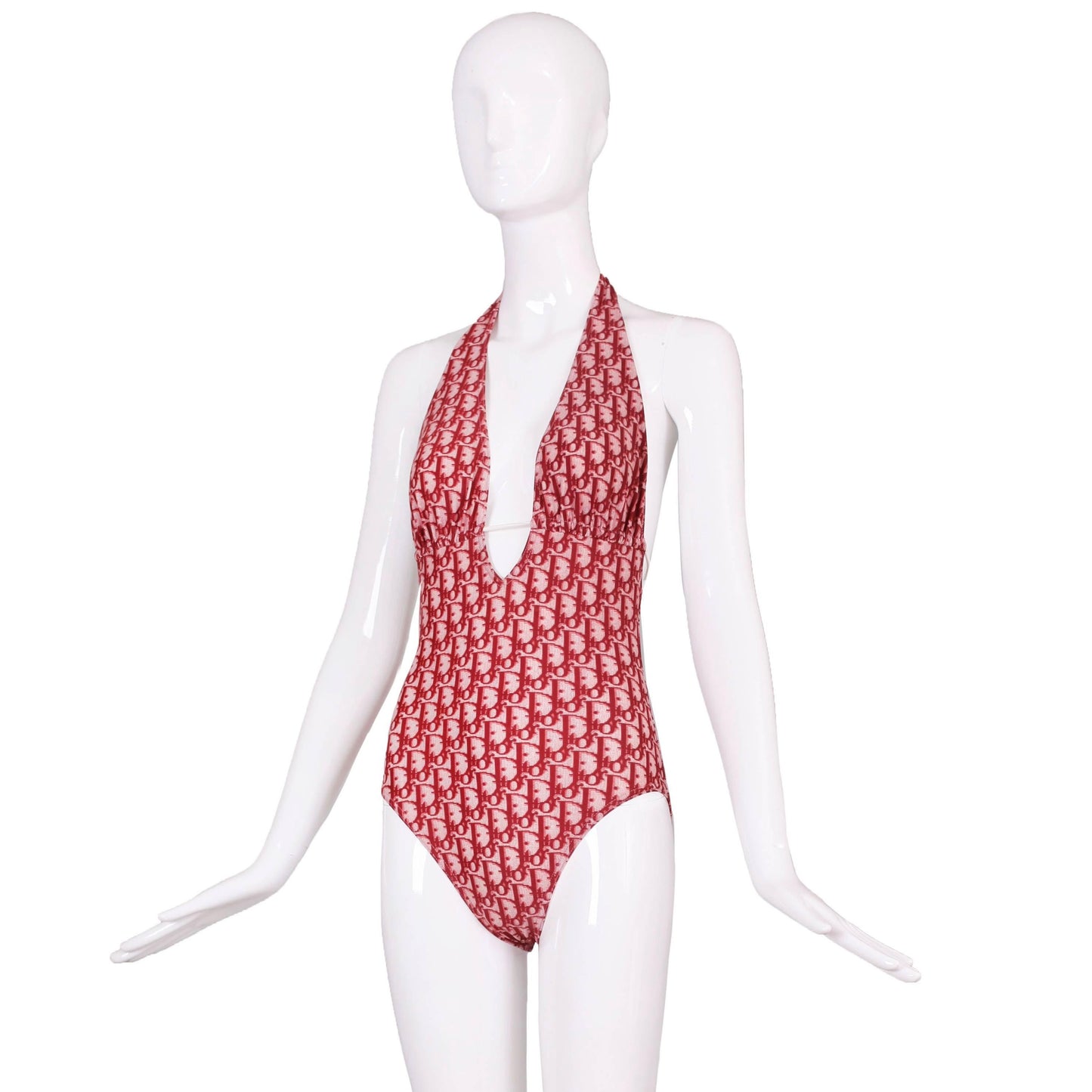 NEW Dior Galliano Spring 2002 red oblique monogram backless one-piece swimsuit