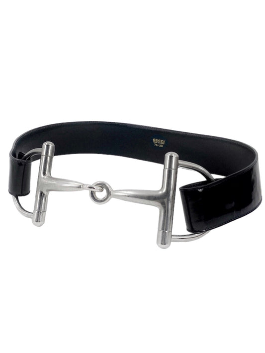 Gucci Fall 1995 Tom Ford Iconic Black Oversized Horsebit Patent Leather Belt 30