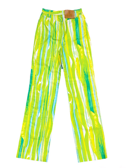 Gucci Spring 1996 Tom Ford Green Psychedelic Print Denim Jeans Pants 38