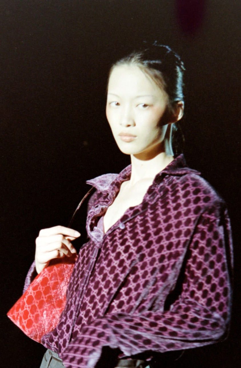 Gucci Fall 1997 Tom Ford Rihanna Red Monogram Velvet Handbag