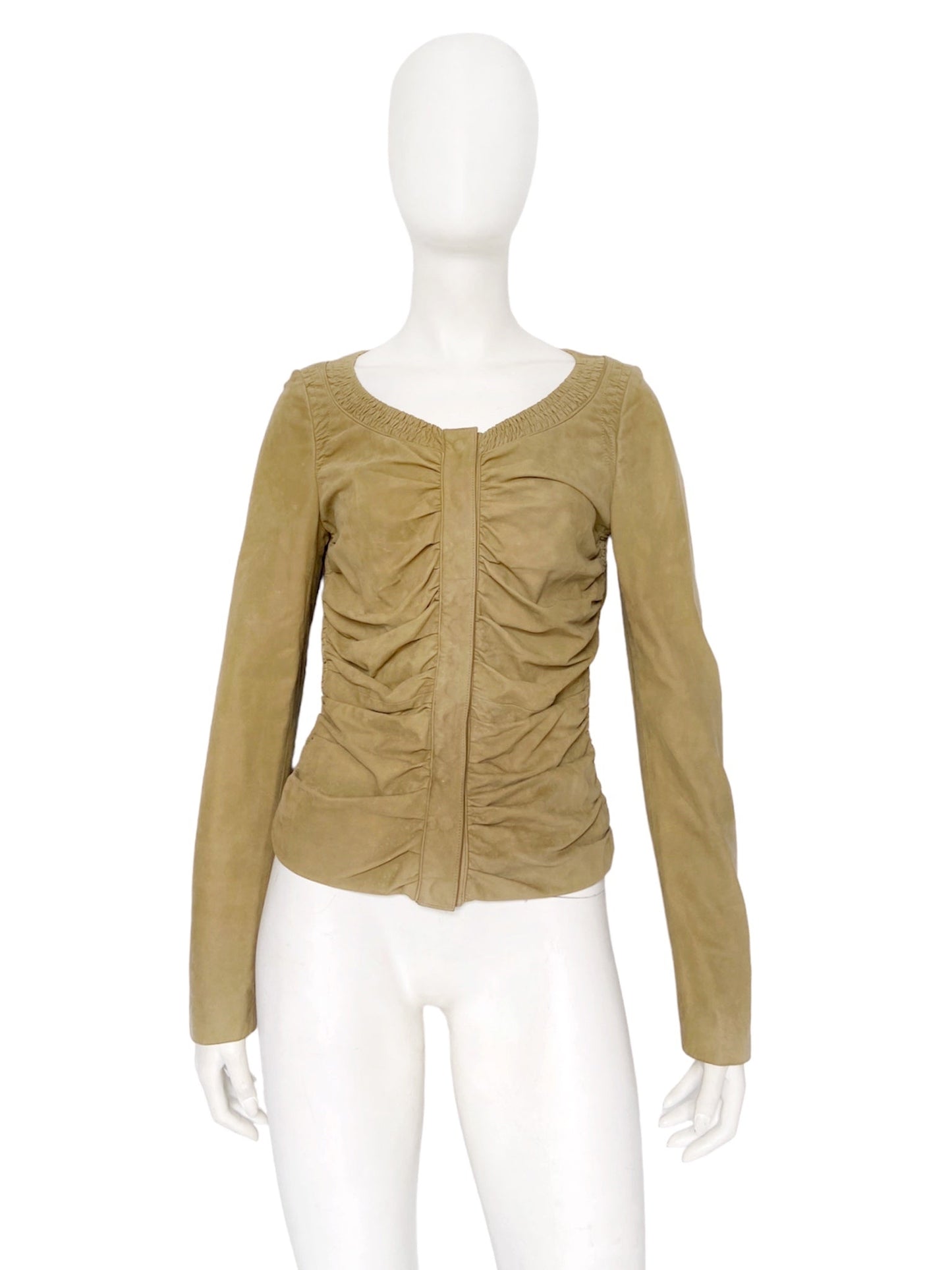 Gucci Spring 2003 Tom Ford Ruched Green Suede Leather Top Jacket