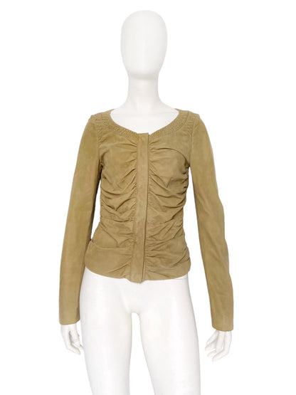 Gucci Spring 2003 Tom Ford Ruched Green Suede Leather Top Jacket