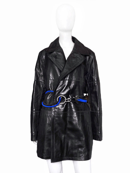 Dirk Bikkembergs Fall 1996  Bungee Cord Cock Ring Bondage Lambskin Leather Coat Jacket 46