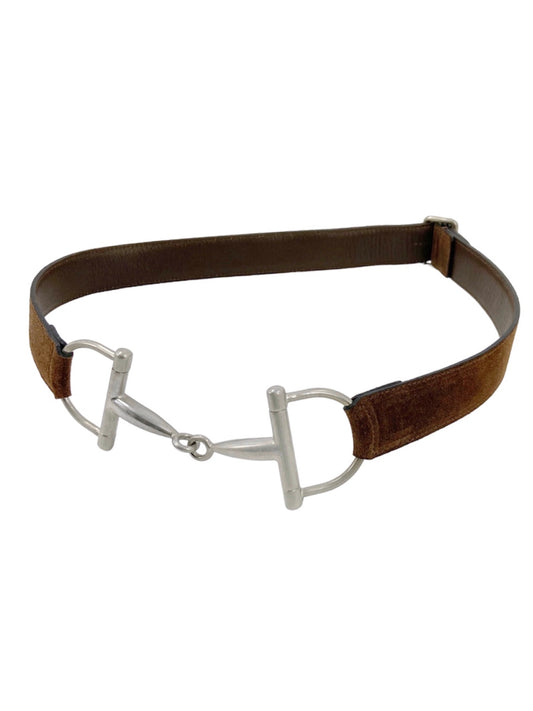 Gucci Fall 1995 Tom Ford Silver Horsebit Brown Suede Leather Belt 30