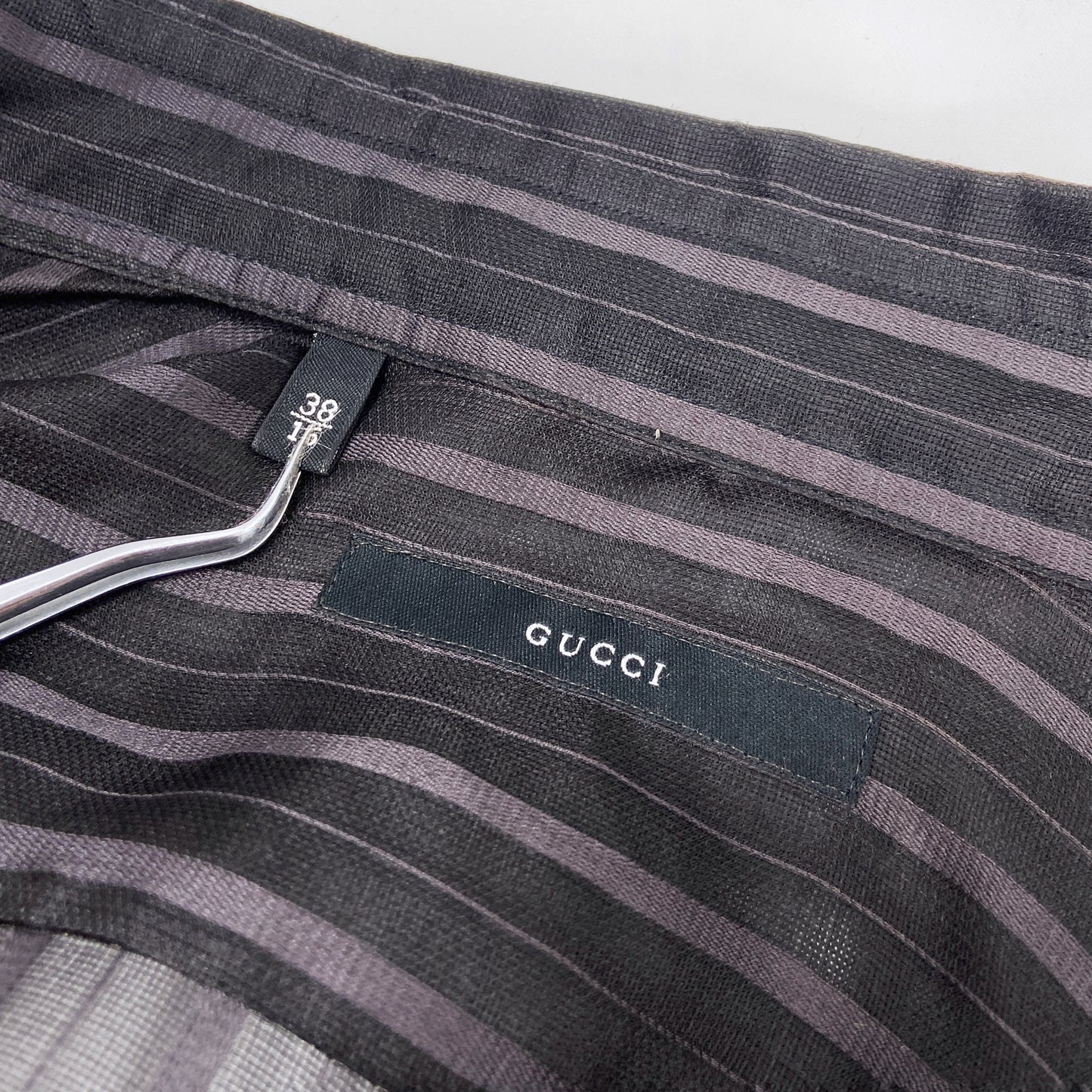 Gucci Spring 2003 Tom Ford Striped Sheer Silk Button Dress Shirt