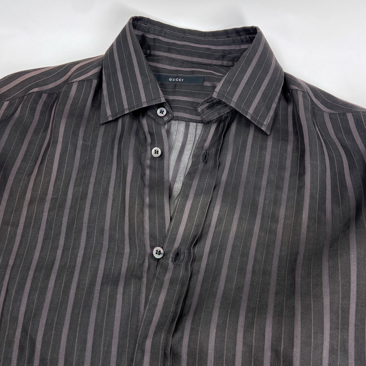 Gucci Spring 2003 Tom Ford Striped Sheer Silk Button Dress Shirt