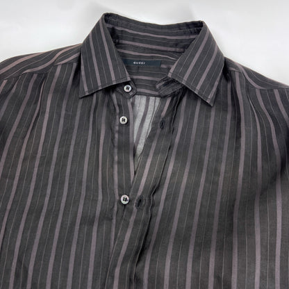 Gucci Spring 2003 Tom Ford Striped Sheer Silk Button Dress Shirt