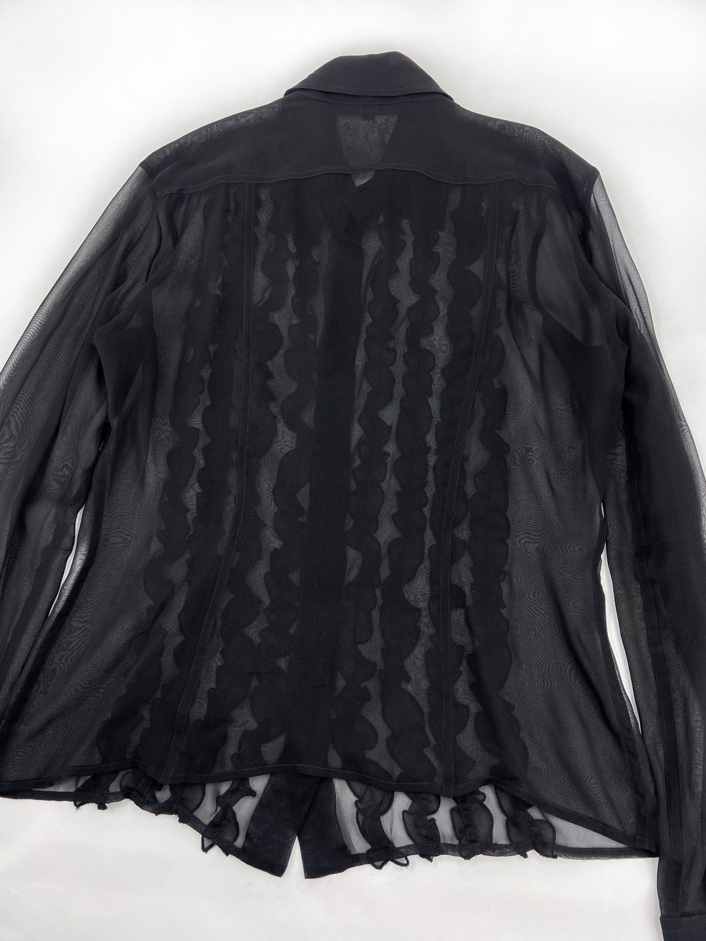 Gucci Spring 1999 Tom Ford Daisey Fuentes Ruffled Silk Sheer Dress Shirt 40