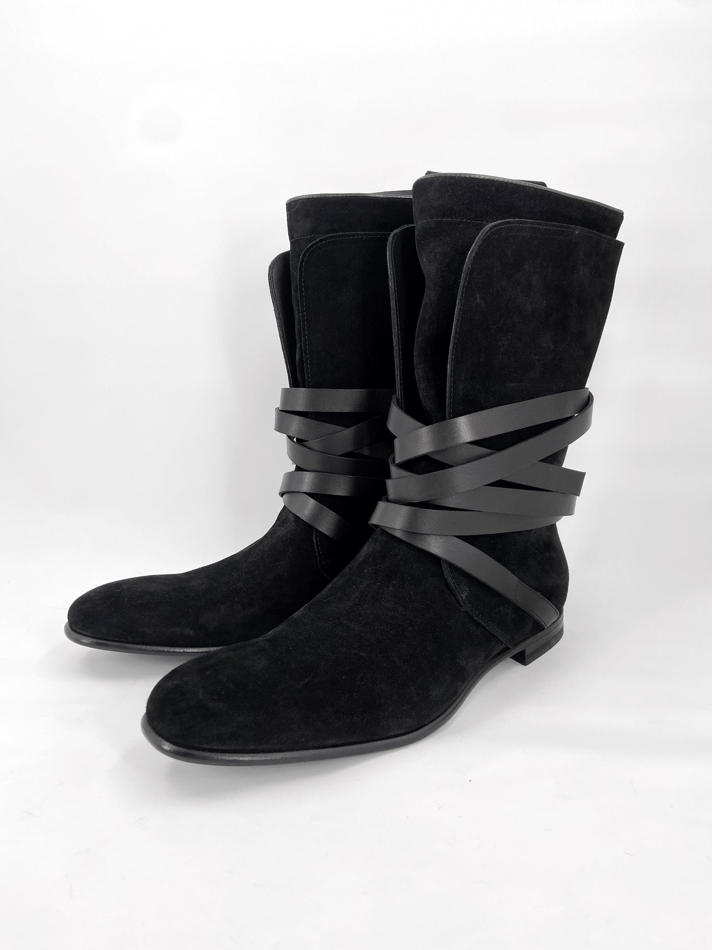 BWNT Yves Saint Laurent Rive Gauche Spring 2001 Tom Ford Bondage Leather Strip Suede Cowboy Boot 42