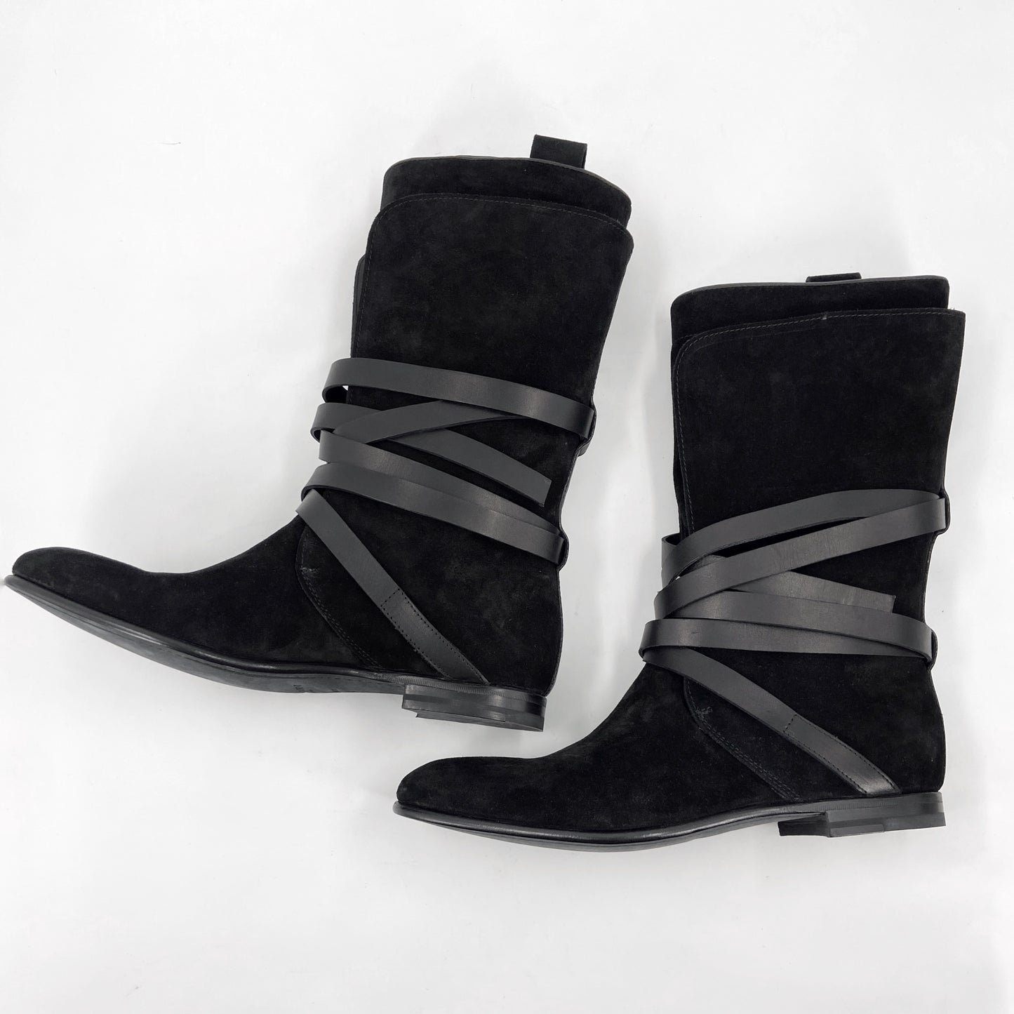 BWNT Yves Saint Laurent Rive Gauche Spring 2001 Tom Ford Bondage Leather Strip Suede Cowboy Boot 42