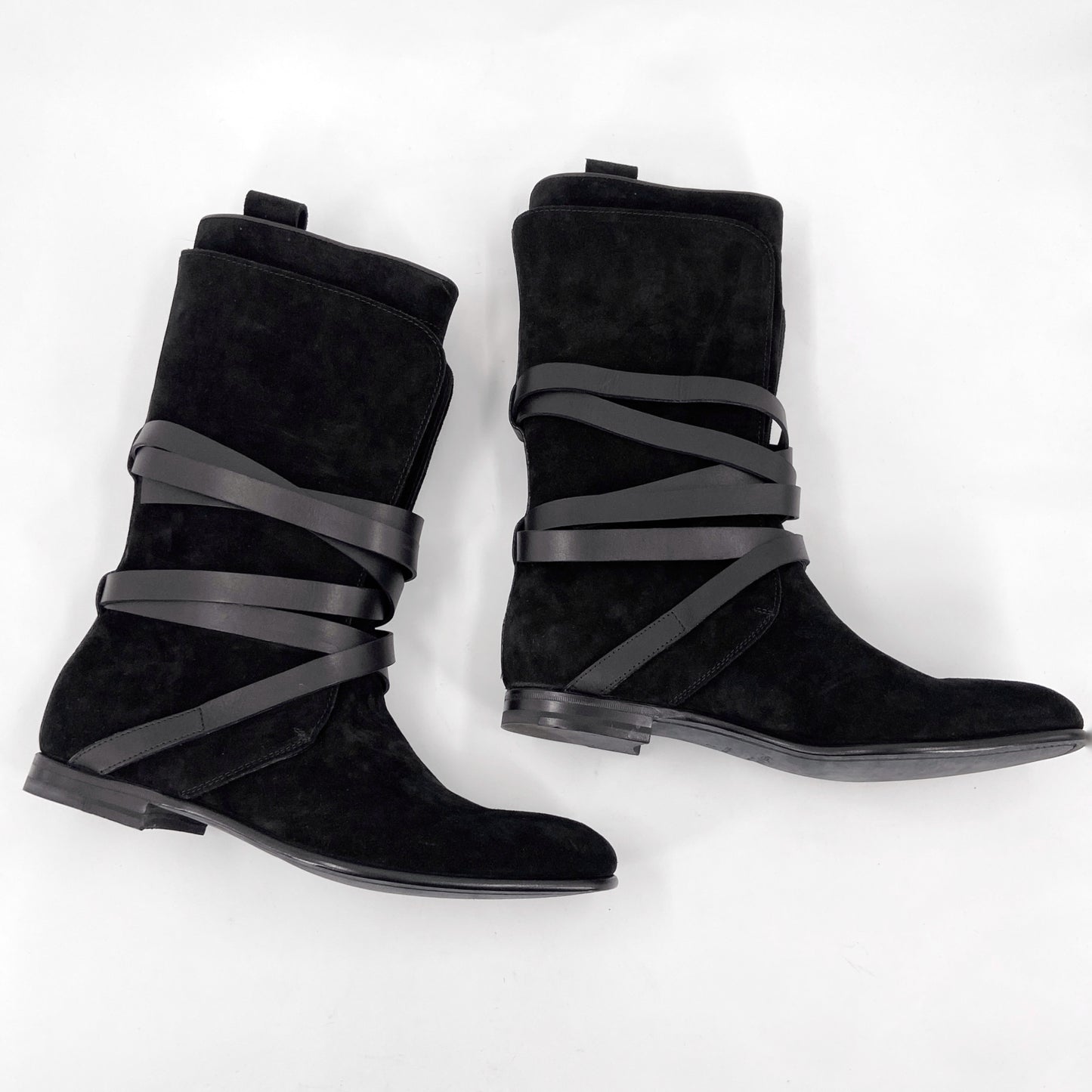 BWNT Yves Saint Laurent Rive Gauche Spring 2001 Tom Ford Bondage Leather Strip Suede Cowboy Boot 42