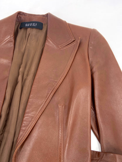 Gucci Fall 2003 Tom Ford SAMPLE Bondage Brown Lambskin Leather Blazer Jacket