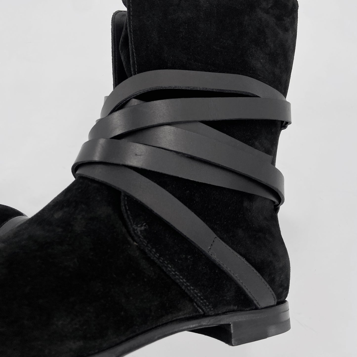 BWNT Yves Saint Laurent Rive Gauche Spring 2001 Tom Ford Bondage Leather Strip Suede Cowboy Boot 42