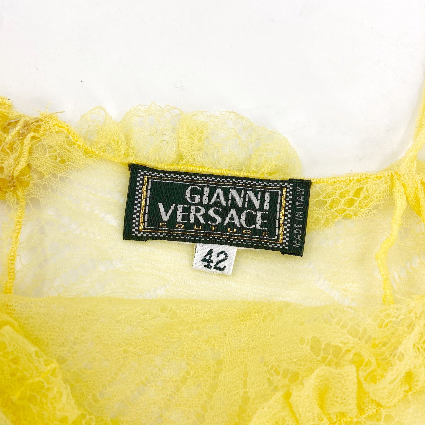 Gianni Versace Couture Fall 2000 Yellow Floral Lace Singlet Camisole Crop Top