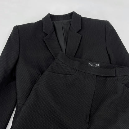 Gucci Fall 1996 Tom Ford Black Quilted Blazer Jacket Pants Suit 40