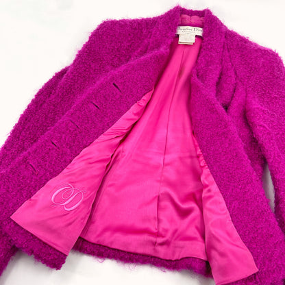 Christian Dior Fall 1997 John Galliano Fuschia Mohair Bar Jacket Skirt Suit