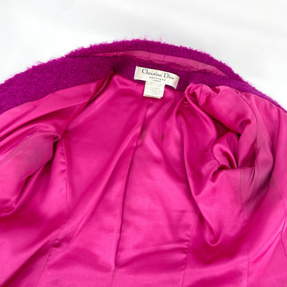 Christian Dior Fall 1997 John Galliano Fuschia Mohair Bar Jacket Skirt Suit