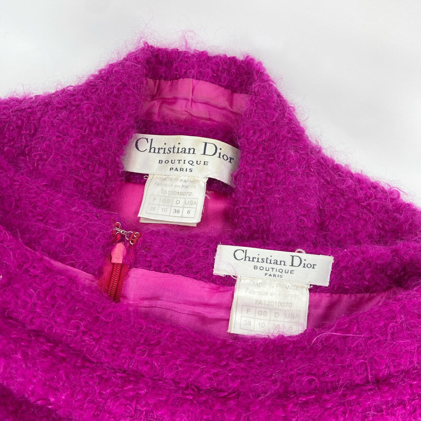 Christian Dior Fall 1997 John Galliano Fuschia Mohair Bar Jacket Skirt Suit