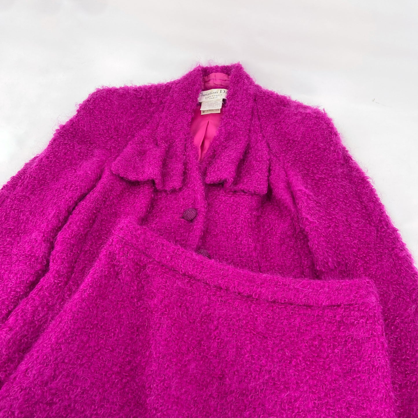 Christian Dior Fall 1997 John Galliano Fuschia Mohair Bar Jacket Skirt Suit