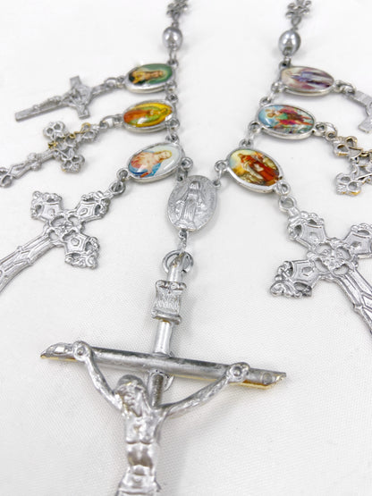 Jean Paul Gaultier 90S Sample 7 Cross Enamel Christian Pendant Chain Necklace