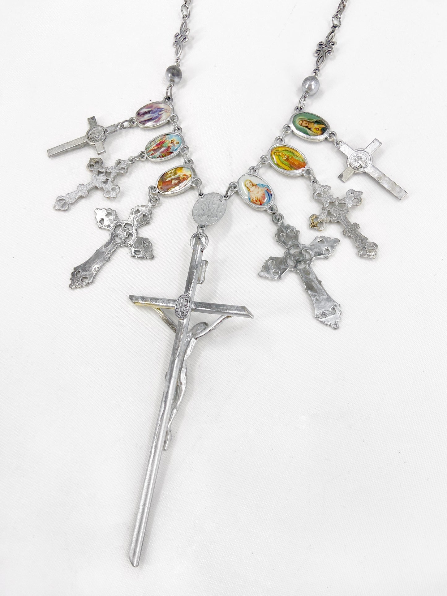 Jean Paul Gaultier 90S Sample 7 Cross Enamel Christian Pendant Chain Necklace