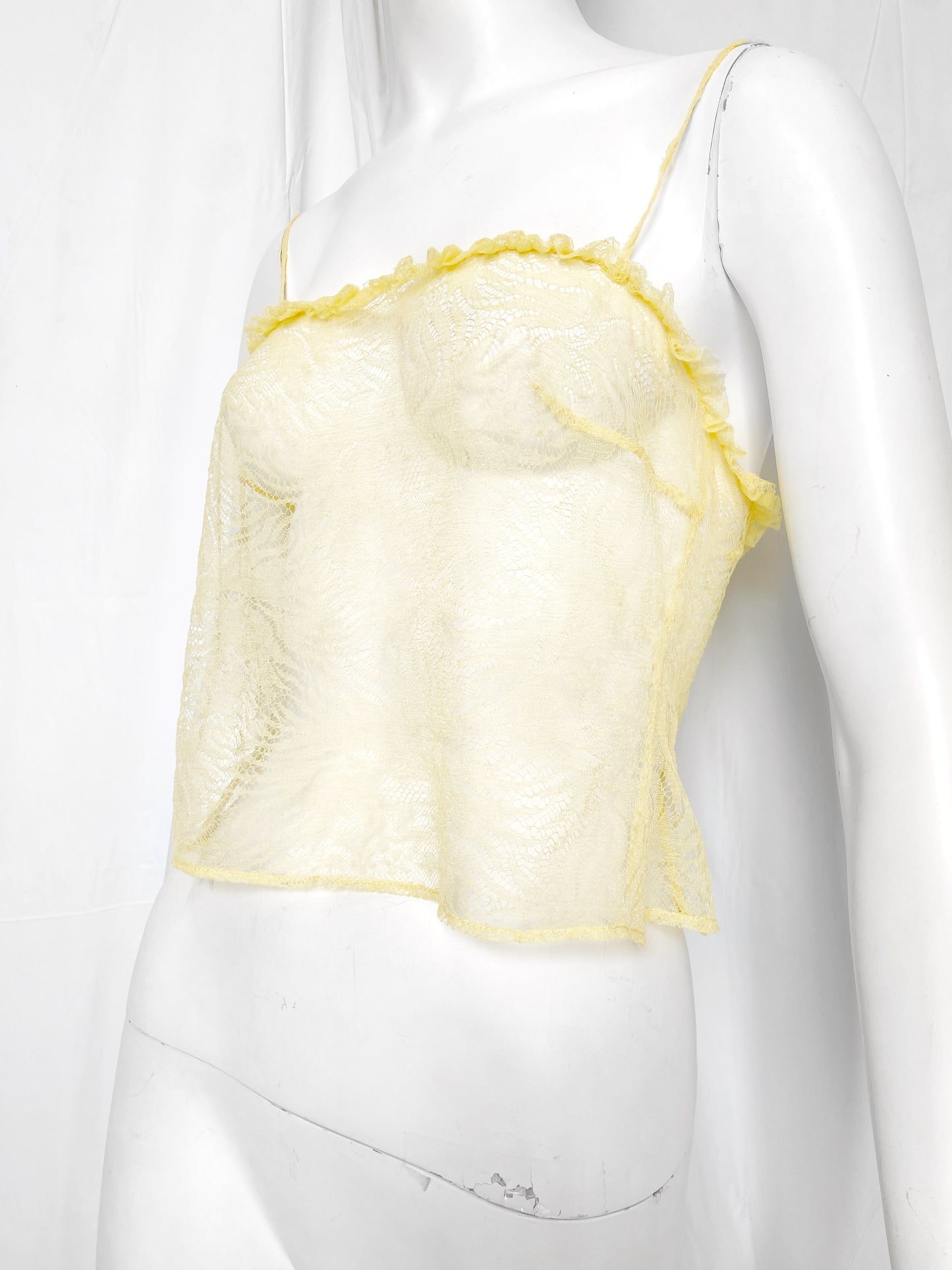 Gianni Versace Couture Fall 2000 Yellow Floral Lace Singlet Camisole Crop Top