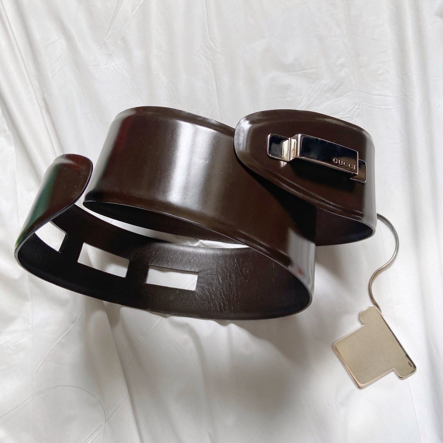 Gucci Fall 1996 Tom Ford Men’s T Chain Brown Leather Belt