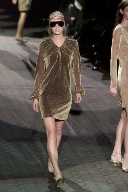 Gucci Fall 2000 Tom Ford Runway Gold Glitter Dress 38