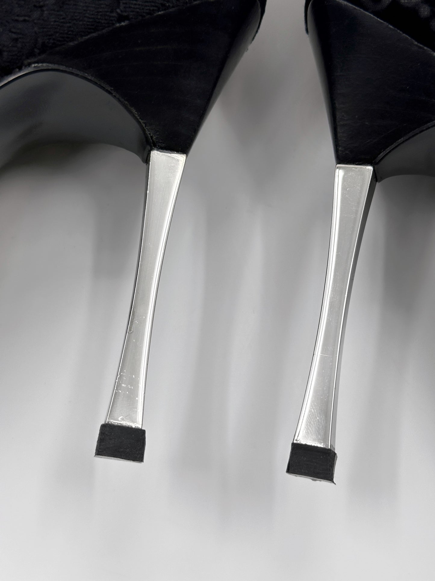 Gucci Fall 1997 Tom Ford Dark Navy Guccisima Monogram Velvet Metal Heel Tall Boots 36