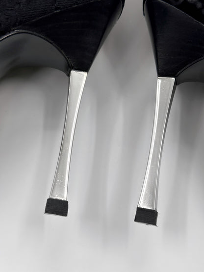 Gucci Fall 1997 Tom Ford Dark Navy Guccisima Monogram Velvet Metal Heel Tall Boots 36