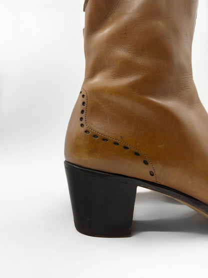 Yves Saint Laurent Rive Gauche Tom Ford Spring 2004 Men’s First Edition 65mm “Jonny” Brown Leather Wingtip Cuban Heeled Boots 44
