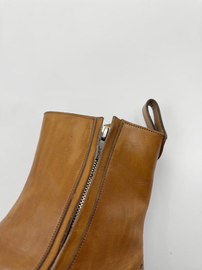 Yves Saint Laurent Rive Gauche Tom Ford Spring 2004 Men’s First Edition 65mm “Jonny” Brown Leather Wingtip Cuban Heeled Boots 44