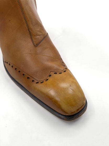 Yves Saint Laurent Rive Gauche Tom Ford Spring 2004 Men’s First Edition 65mm “Jonny” Brown Leather Wingtip Cuban Heeled Boots 44