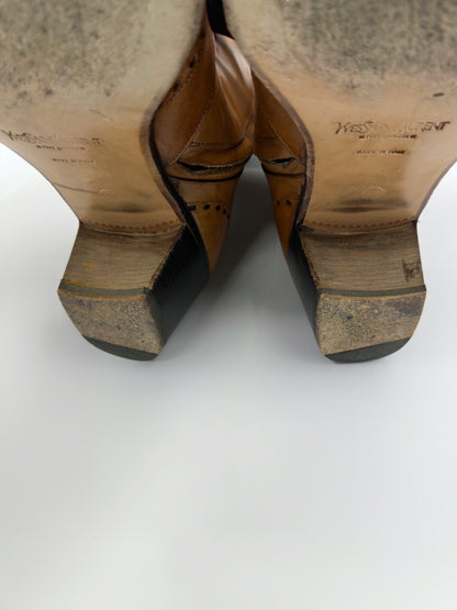 Yves Saint Laurent Rive Gauche Tom Ford Spring 2004 Men’s First Edition 65mm “Jonny” Brown Leather Wingtip Cuban Heeled Boots 44