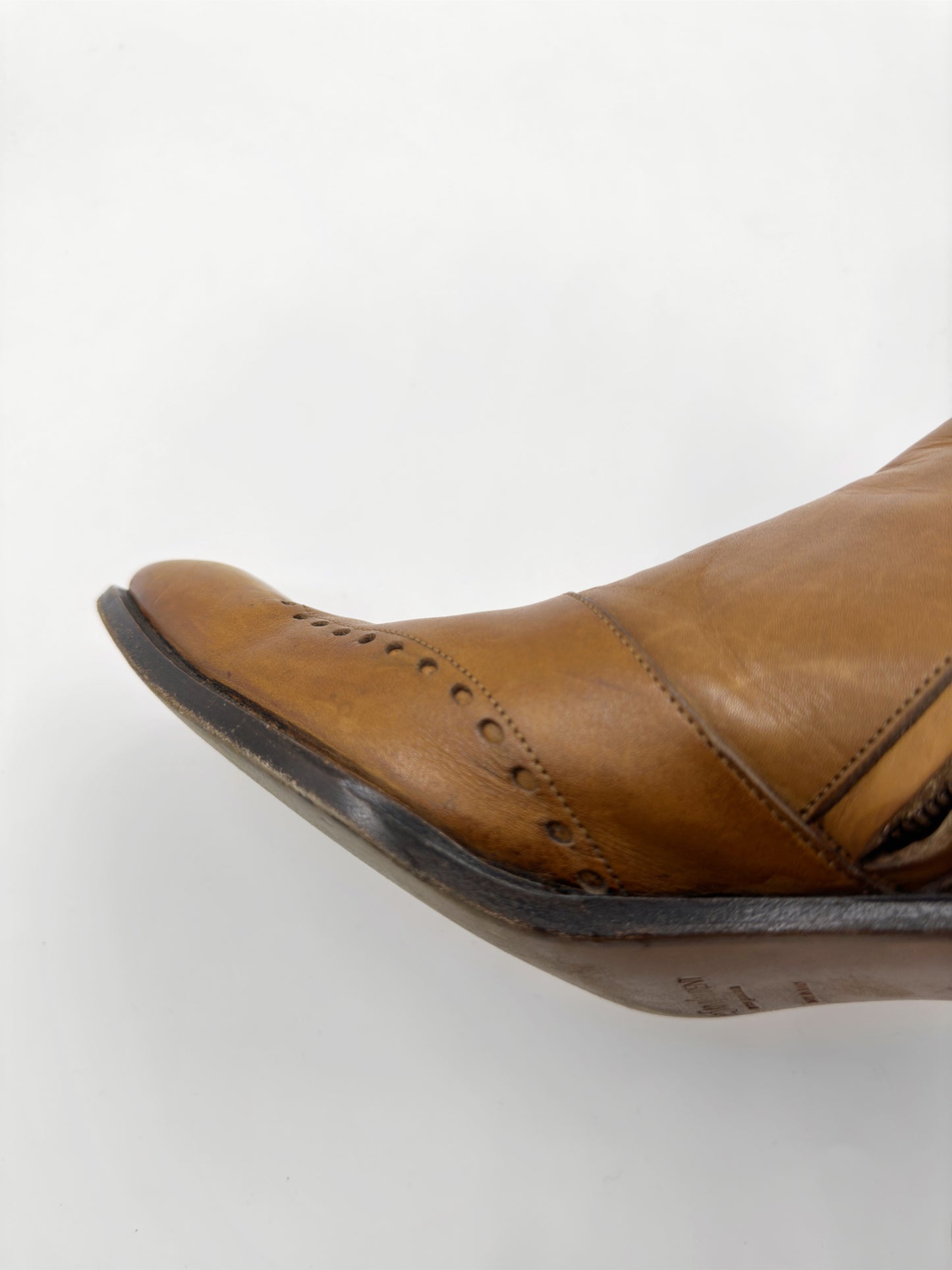 Yves Saint Laurent Rive Gauche Tom Ford Spring 2004 Men’s First Edition 65mm “Jonny” Brown Leather Wingtip Cuban Heeled Boots 44