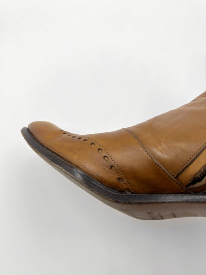 Yves Saint Laurent Rive Gauche Tom Ford Spring 2004 Men’s First Edition 65mm “Jonny” Brown Leather Wingtip Cuban Heeled Boots 44