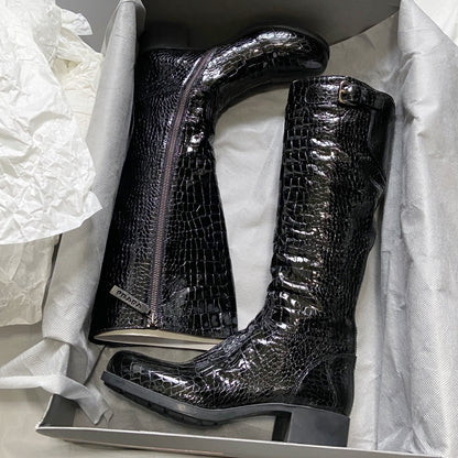 Prada 2000s Crocodile Print Patent Leather Boots