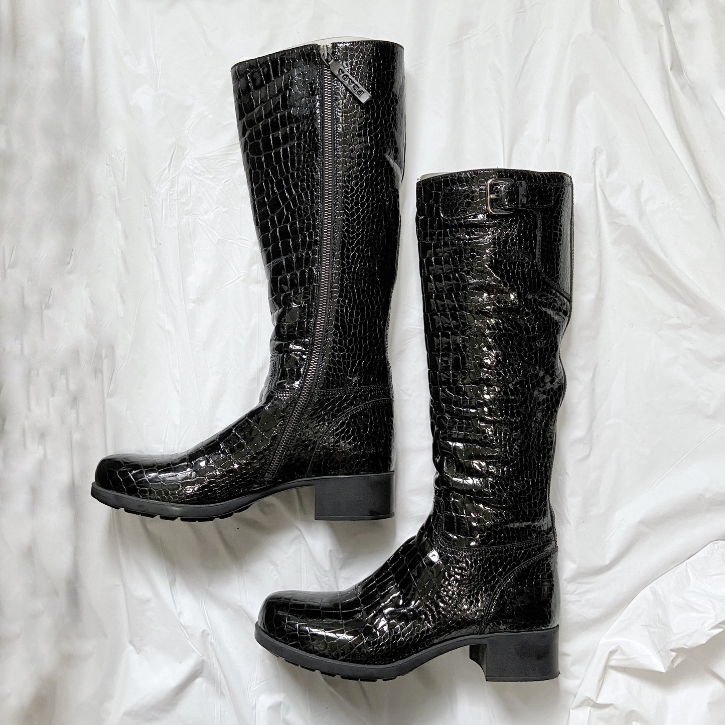 Prada 2000s Crocodile Print Patent Leather Boots