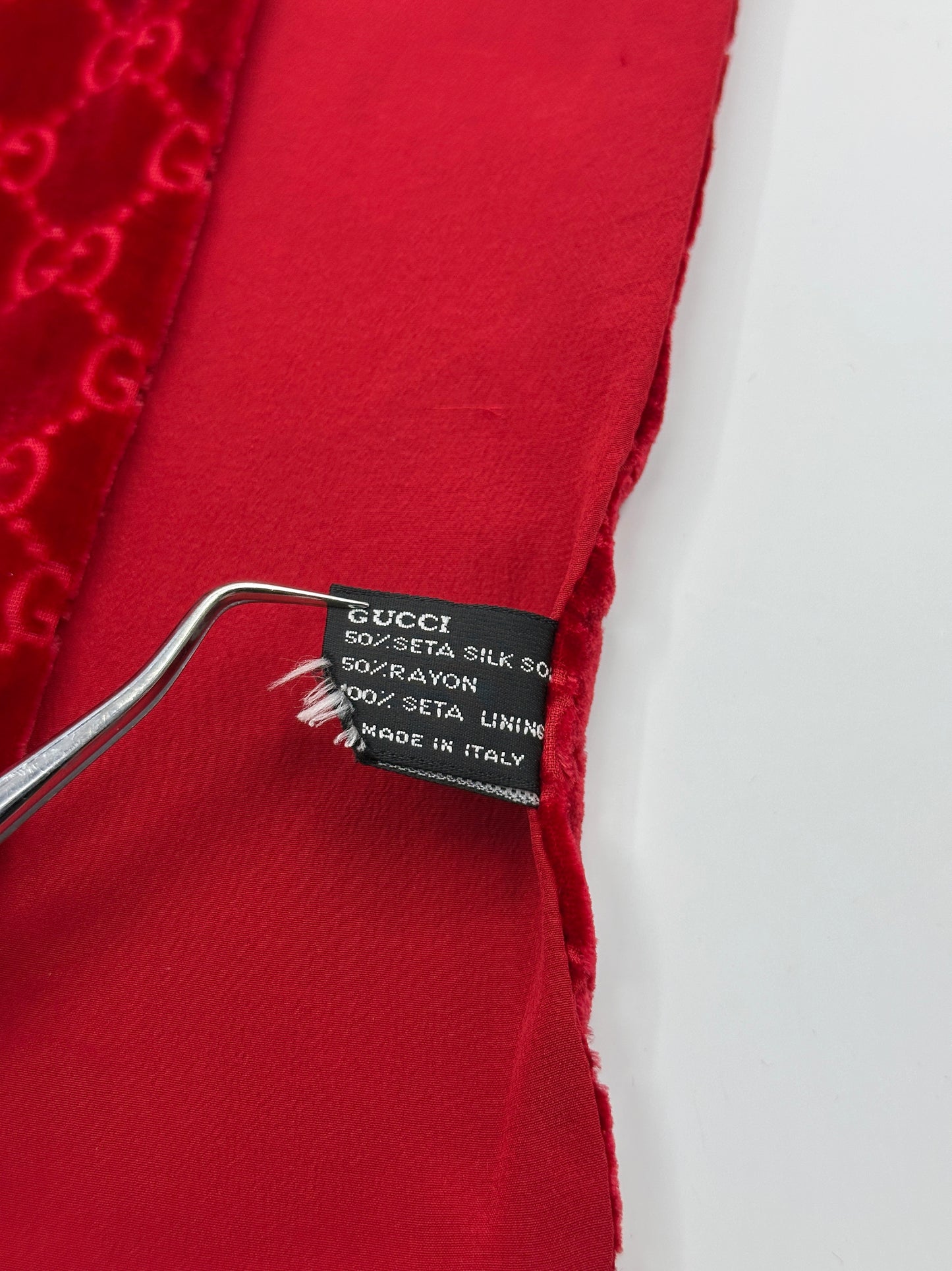 Gucci Fall 1997 Tom Ford Red Monogram Velvet Scarf