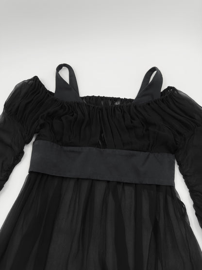Gucci Fall 2005 Black Drop Shoulder Ruched Sheer Pure Silk Satin Top 40