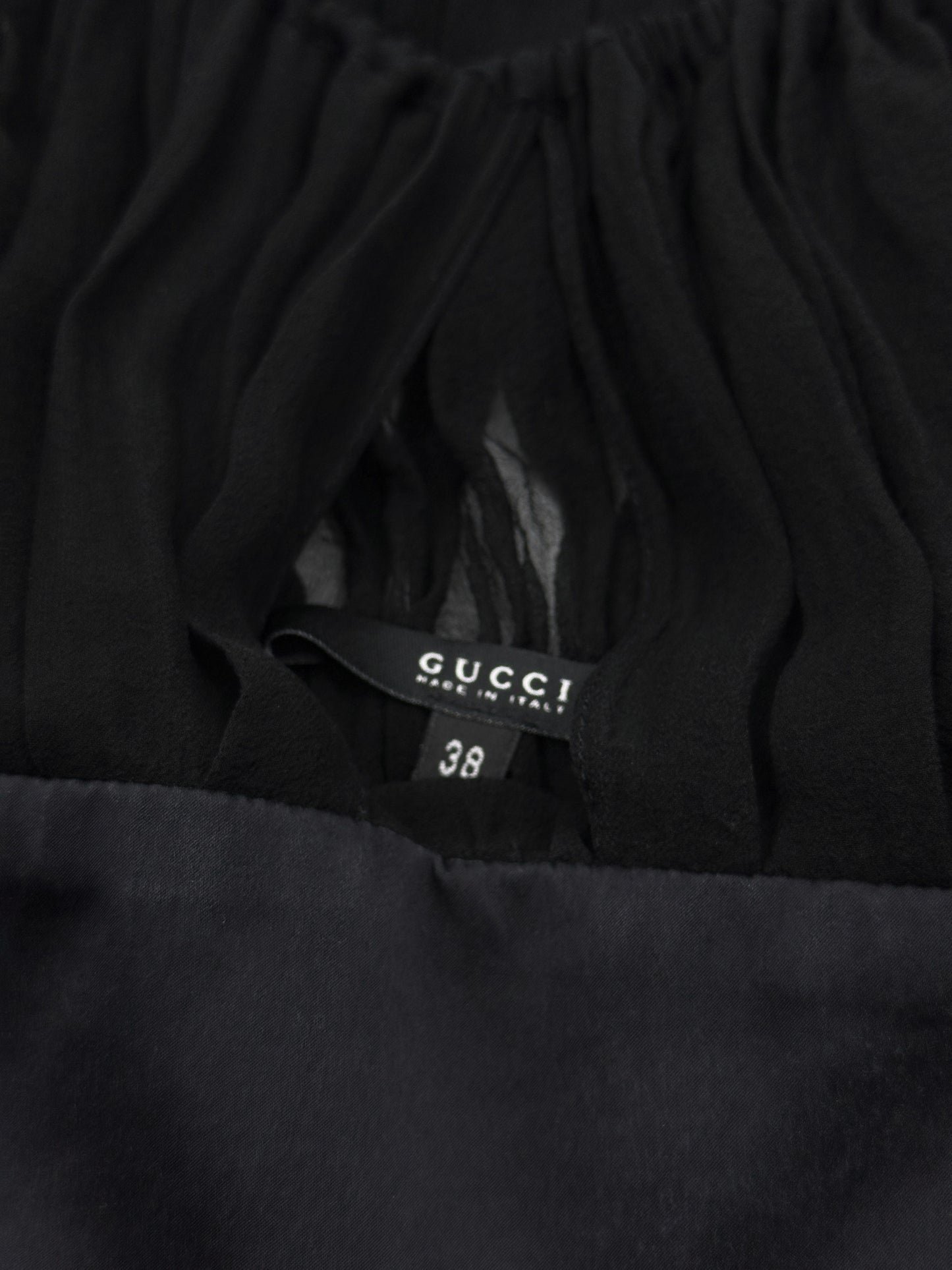 Gucci Fall 2005 Black Drop Shoulder Ruched Sheer Pure Silk Satin Top 40