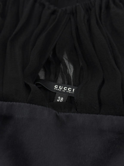 Gucci Fall 2005 Black Drop Shoulder Ruched Sheer Pure Silk Satin Top 40