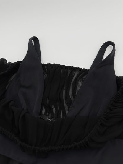 Gucci Fall 2005 Black Drop Shoulder Ruched Sheer Pure Silk Satin Top 40