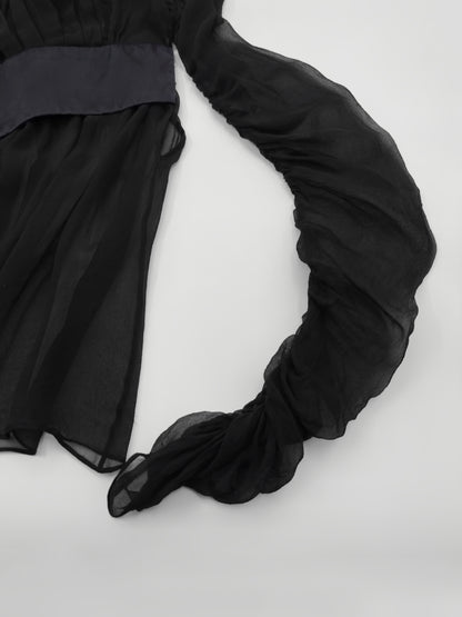 Gucci Fall 2005 Black Drop Shoulder Ruched Sheer Pure Silk Satin Top 40