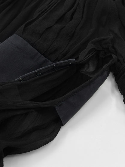 Gucci Fall 2005 Black Drop Shoulder Ruched Sheer Pure Silk Satin Top 40