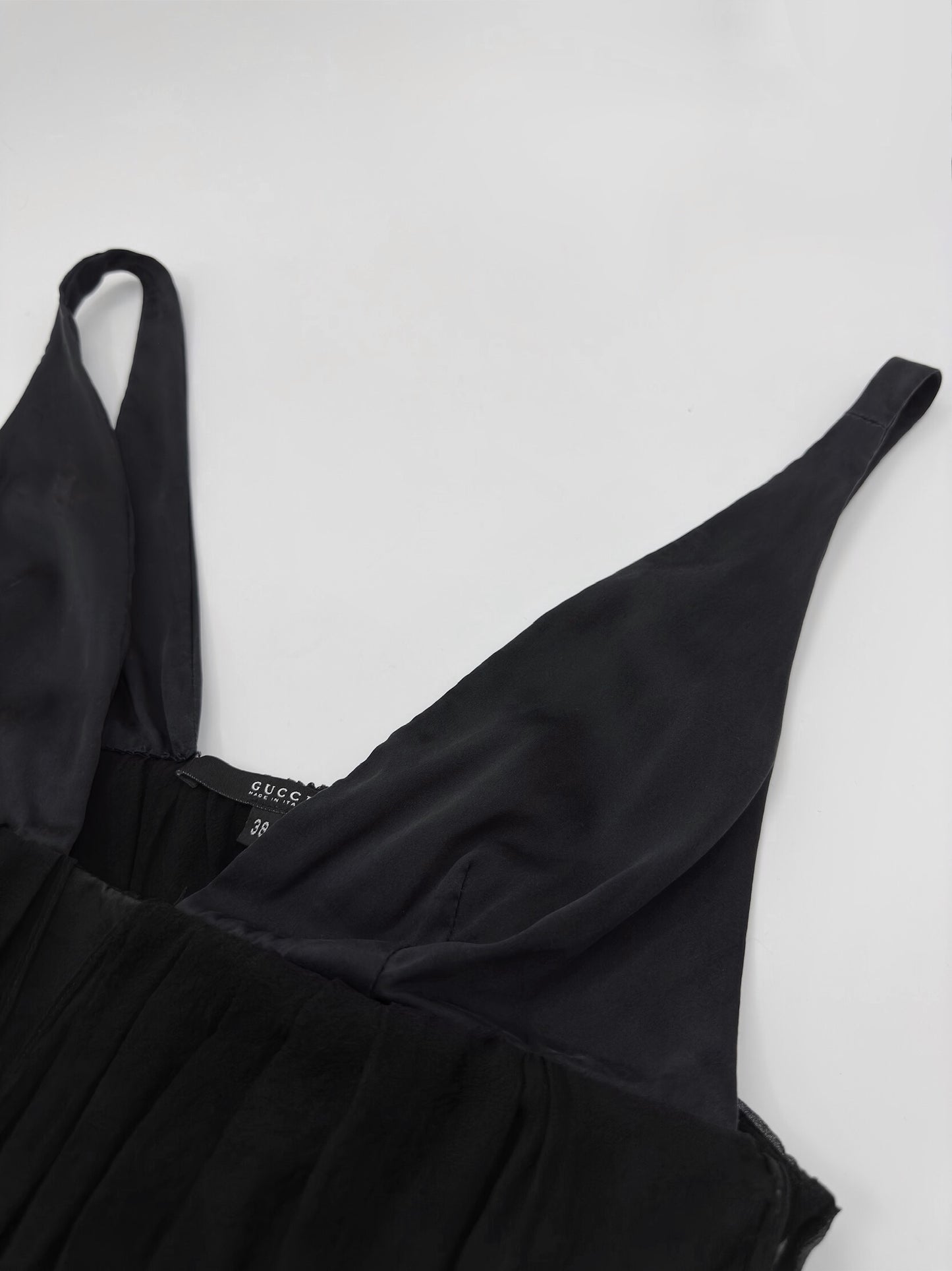 Gucci Fall 2005 Black Drop Shoulder Ruched Sheer Pure Silk Satin Top 40