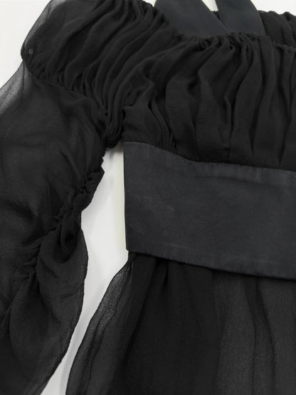 Gucci Fall 2005 Black Drop Shoulder Ruched Sheer Pure Silk Satin Top 40